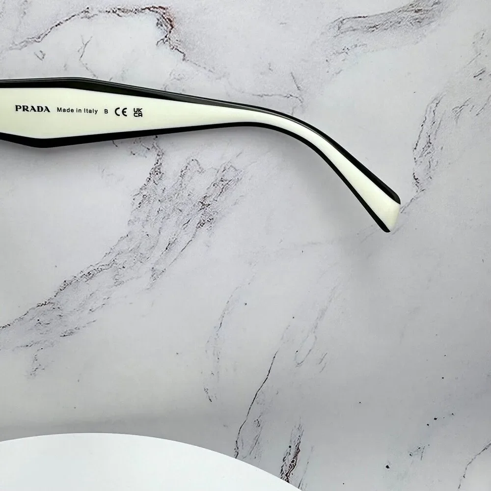 New Prada Sunglasses Womens Black White Symbole Logo Authentic Gold Logo Italy